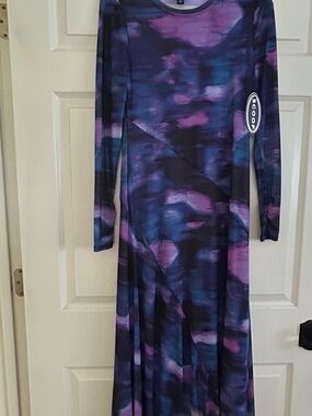 Long Sleeve Maxi Dress in Purple & Blue Abstract Print